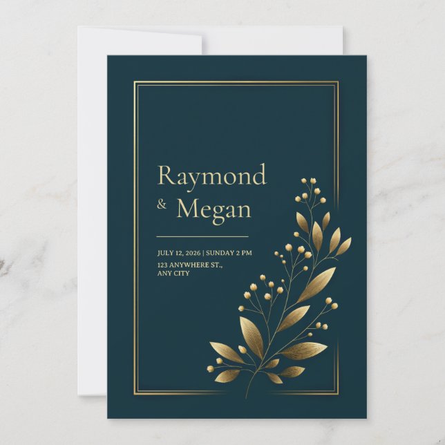 Invitation Elegant Gold Botanical Leaf Wedding (Devant)