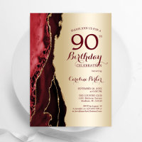 Elégant Gold Burgundy Red Agate 90e anniversaire