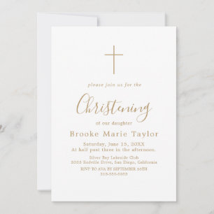 Invitation Elégant Gold Calligraphy Cross Christening