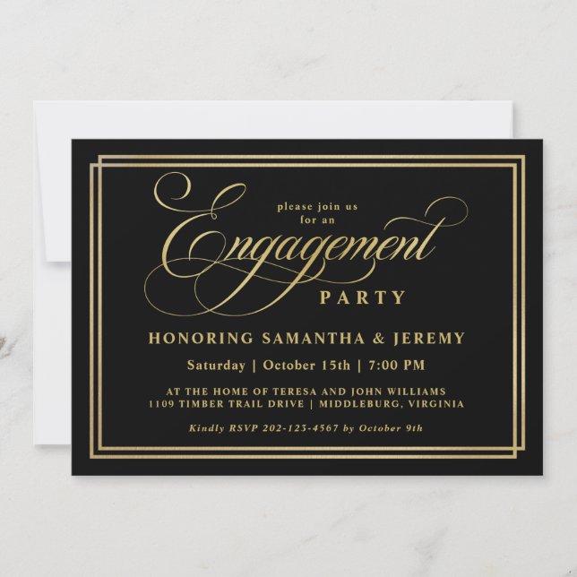 Invitation Elégant Gold Calligraphy Engagement Party (Devant)