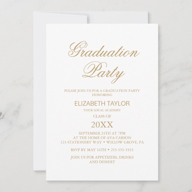 Invitation Elégant Gold Calligraphy Graduation (Devant)