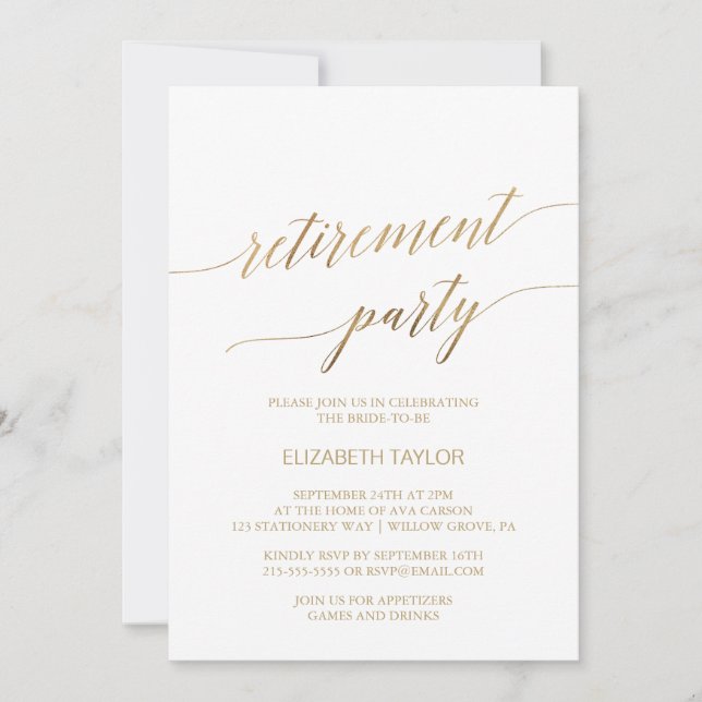 Invitation Elégant Gold Calligraphy Parti de retraite (Devant)