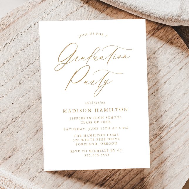 Invitation Elegant Gold Calligraphy Script Graduation Party (Créateur téléchargé)