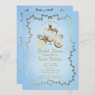 Invitation Elégant Gold Carriage Blue Storybook Bridal