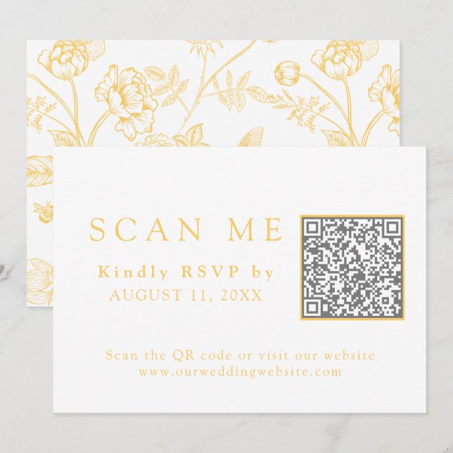 Invitation Elegant Gold Chinoiserie QR Code Mariage RSVP (Devant / Derrière)