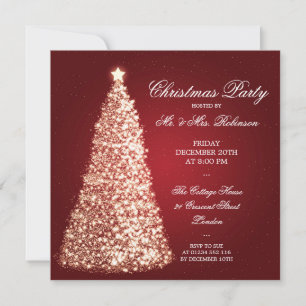 Invitation Élégant Gold Christmas Party Rouge