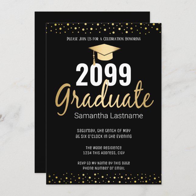 Invitation Élégant Gold Confetti Graduate Class de 2022 (Devant / Derrière)
