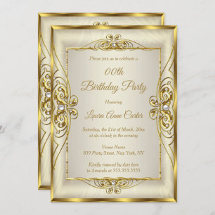 Invitation Elegant Gold Cream Pearl Photo Anniversaire