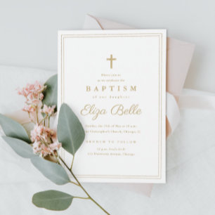 Invitation Elegant Gold Cross Baptism & Christening