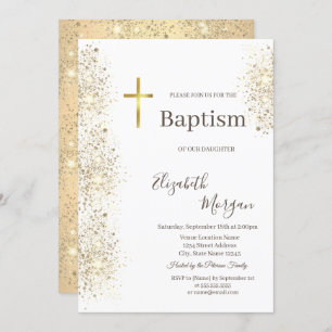 Invitation Elégant Gold Cross Baptism Gold Parties scintillan