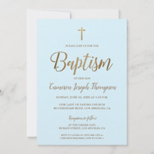 Invitation Elegant Gold cross Blue Custom Baptism