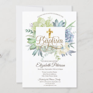 Invitation Elégant Gold Cross Cactus Succulents Pois