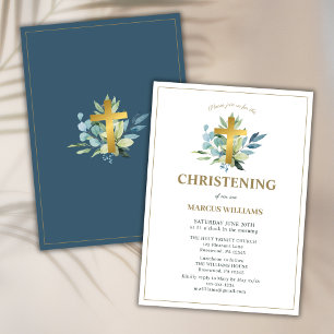 Invitation Elégant Gold Cross Christening