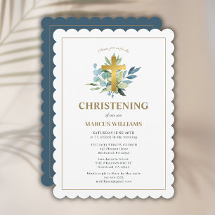 Invitation Elégant Gold Cross Christening