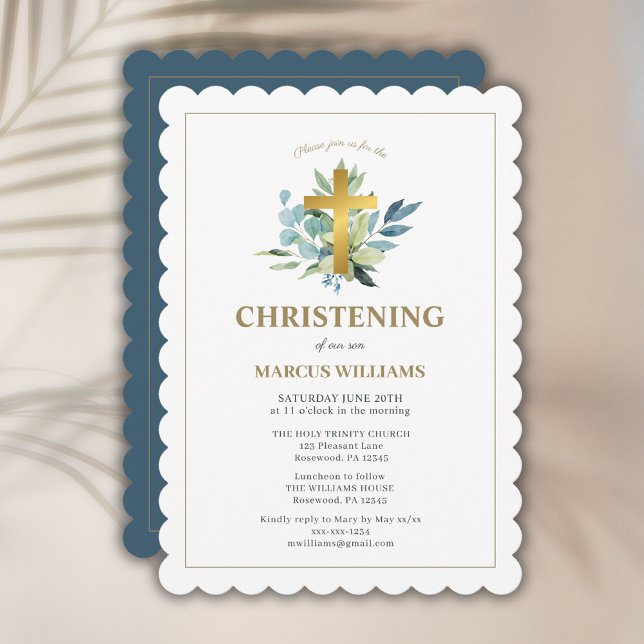 Invitation Elégant Gold Cross Christening (Créateur téléchargé)