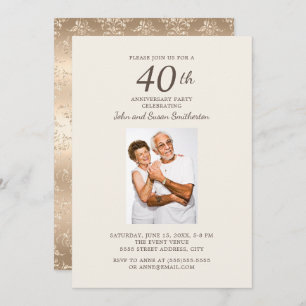 Invitation Elegant Gold Damask 40th Mariage Anniversary Photo