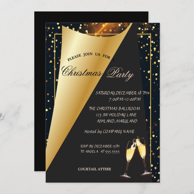 Invitation Elegant Gold Dots Company Fête de Noël (Devant / Derrière)