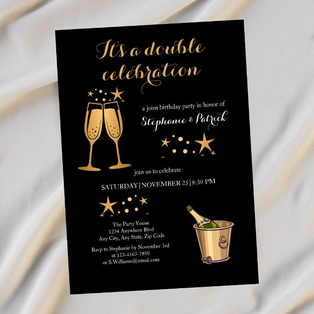 Invitation Elégant Gold Double Célébration Anniversaire conjo (Créateur téléchargé)
