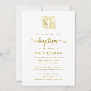 Invitation Elégant Gold Dove White Cross Religieux Baptême