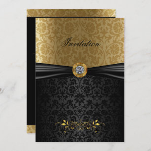 Invitation Elegant Gold et Black Damask