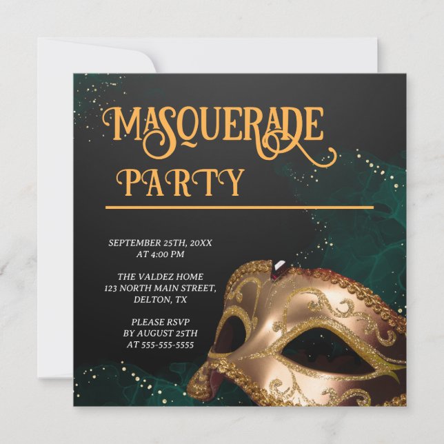 Invitation Elegant Gold et Black Masquerade Party (Devant)