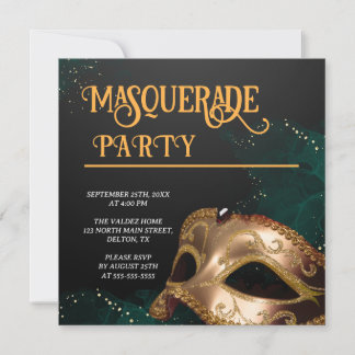 Invitation Elegant Gold et Black Masquerade Party