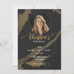Invitation Elegant Gold et Black Photo   Anniversaire adulte