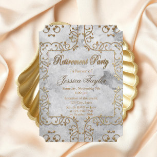 Invitation Élégant Gold et Grey Ornate Retraite Party
