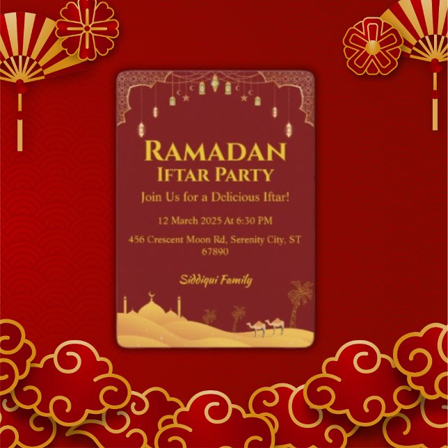 Invitation Élégant Gold Et Rouge Ramadan Iftar Party (Créateur téléchargé)