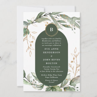 Invitation Elégant Gold Eucalyptus Boho Emerald Cercles verts