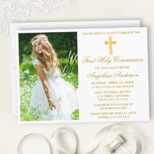 Invitation Elégant Gold First Communion Photo
