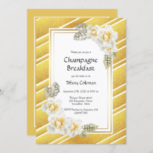 Invitation Élégant Gold Floral Bridal Champagne Petit déjeune