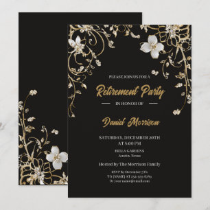 Invitation Élégant Gold Floral Frame Retirement 2025