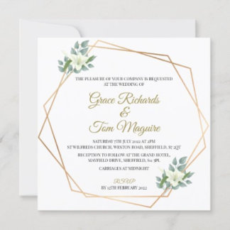 Invitation Elégant Gold Floral Green Mariage géométrique Invi