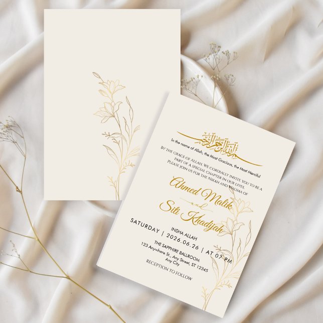 Invitation Elegant Gold Floral Islamic Wedding Nikah (Créateur téléchargé)