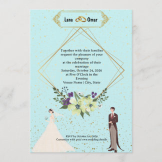 Invitation Elegant Gold Foil Geometric Dusty Blue Wedding 