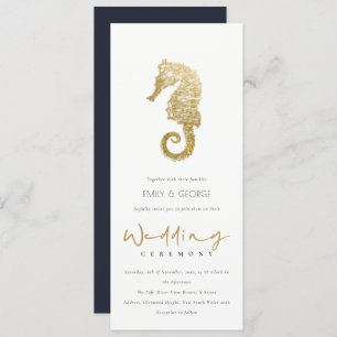 INVITATION ELÉGANT GOLD FOIL NAVY SEAHORSE