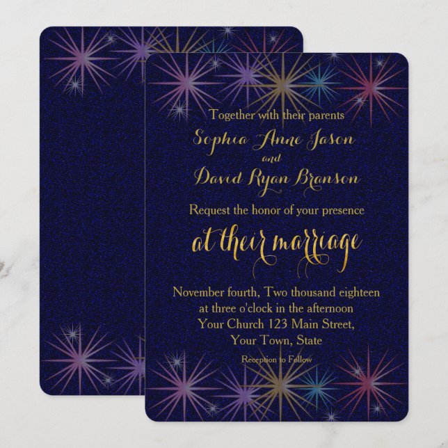 Invitation Elégant Gold Foil Parties scintillant bleu Faire-p (Devant / Derrière)