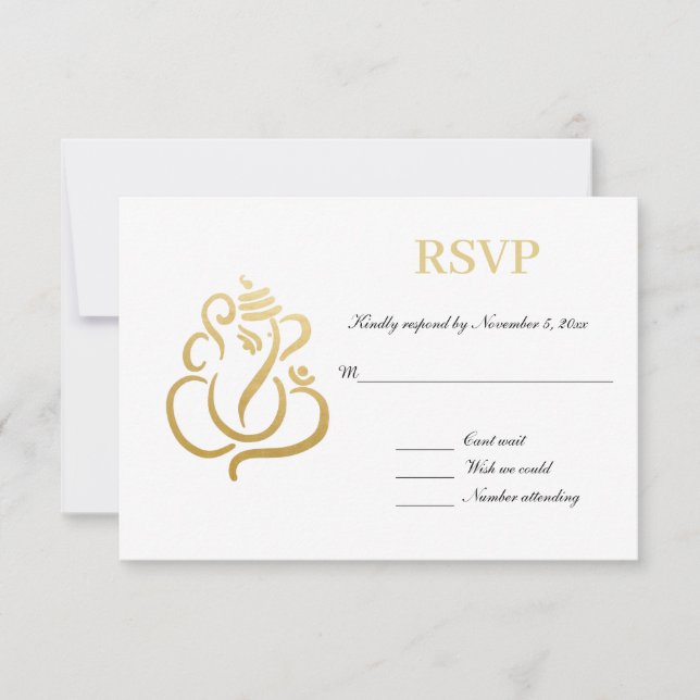Invitation Elegant Gold Ganesh | Réponse Mariage Indien (Devant)
