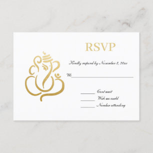 Invitation Elegant Gold Ganesh   Réponse Mariage Indien