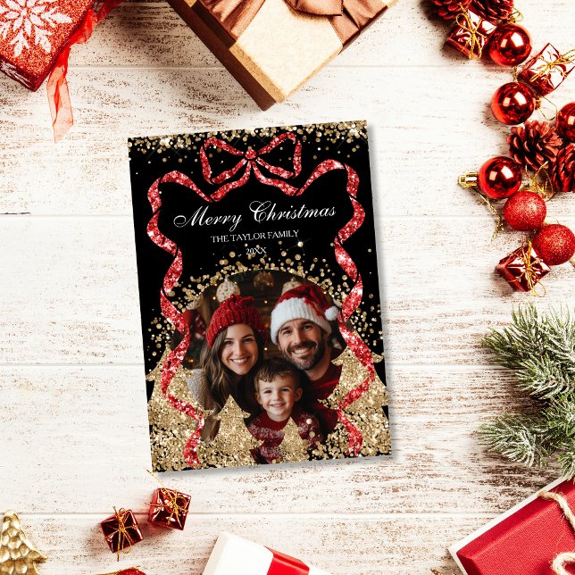 Invitation Elégant Gold GlitterRuban Arbre de Noël photo (Créateur téléchargé)