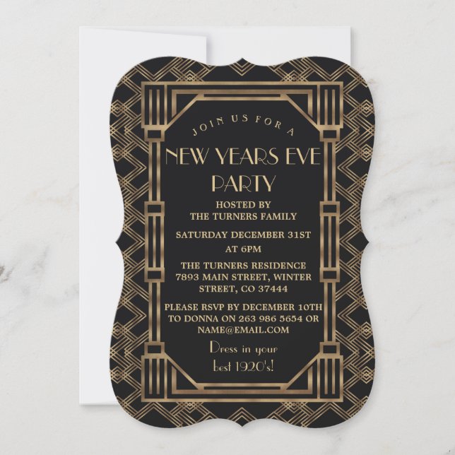 Invitation Elégant Gold Great Gatsby 1920 New Year Party (Devant)