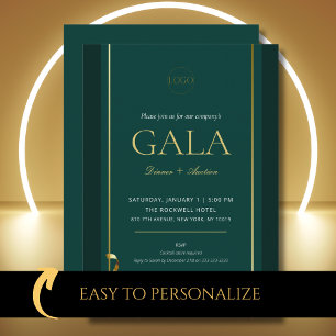 Invitation Elegant Gold Green Gala de collecte de fonds