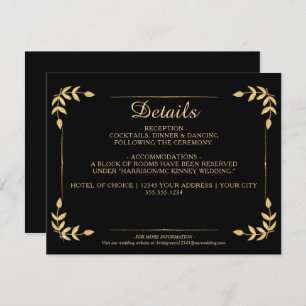 Invitation Elegant Gold Greenery Black Détails sur le Mariage