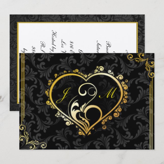Invitation Élégant Gold Heart Monogram Bachelorette Party (Devant / Derrière)