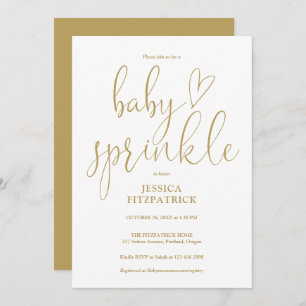 Invitation Élégant Gold Heart Script Baby Sprinkle Douche
