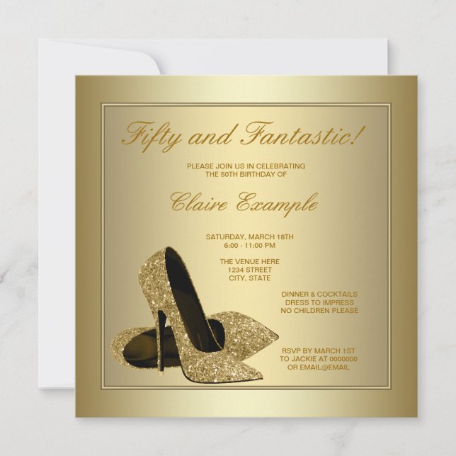 Invitation Elégant Gold High Heels Womans Gold 50e Anniversai (Devant)