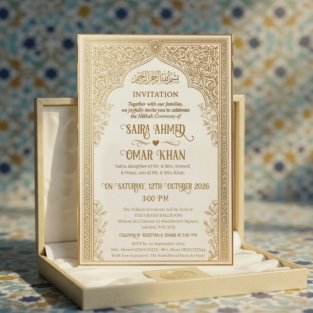 Invitation Elegant Gold Lace Islamic Nikkah Wedding  (Créateur téléchargé)