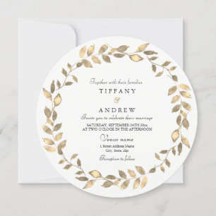 Invitation Elégant Gold Leave Wreath Modern Wedding Invitatio