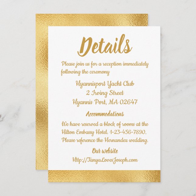 Invitation Elegant Gold Mariage Directions Détails Glam (Devant / Derrière)